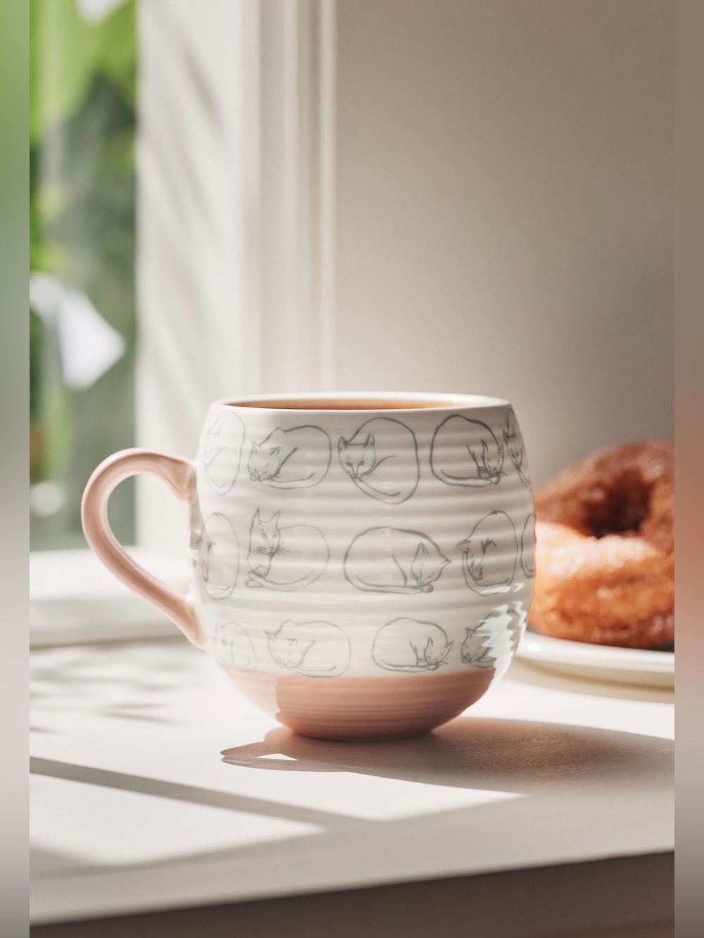 Anthropologie Leah Reena Goren Stoneware Cat Mug in Soft Pink and White